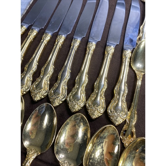 Vintage RETRONEU STEPHANIE Gold Accent Stainless Japan Flatware 48 Piece RARE - Picture 10 of 16